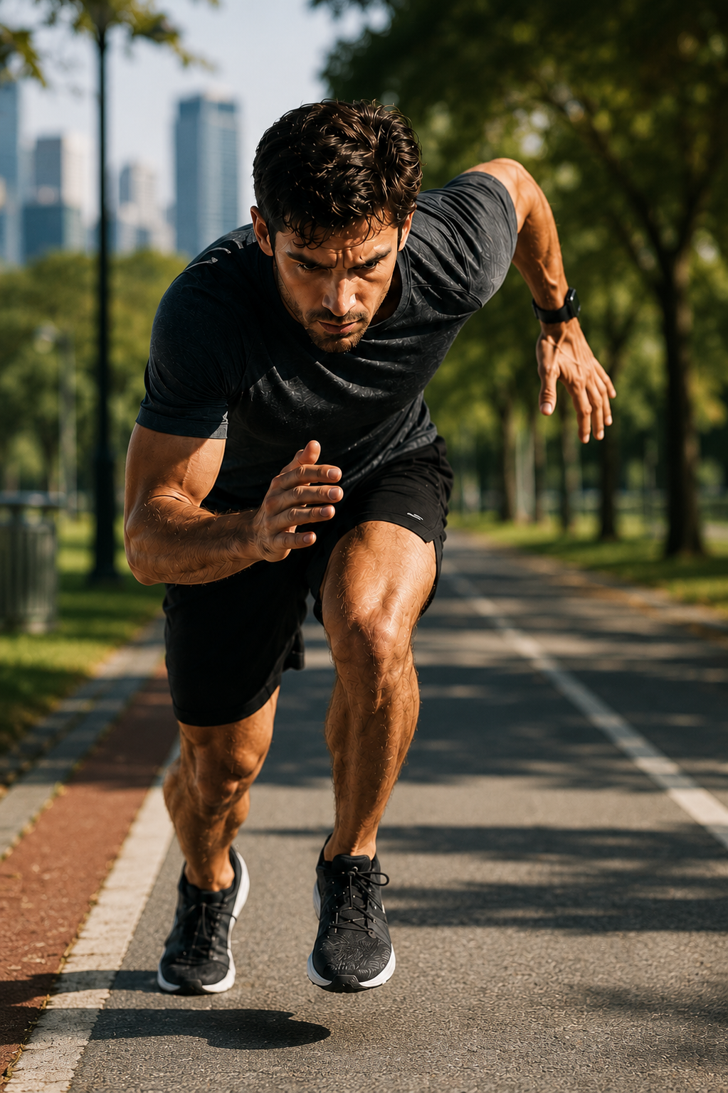 Atleta correndo em trilha ao ar livre, representando saúde e movimento